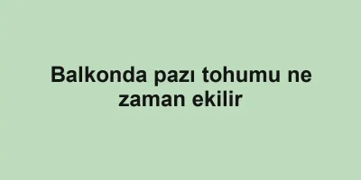Balkonda pazı tohumu ne zaman ekilir